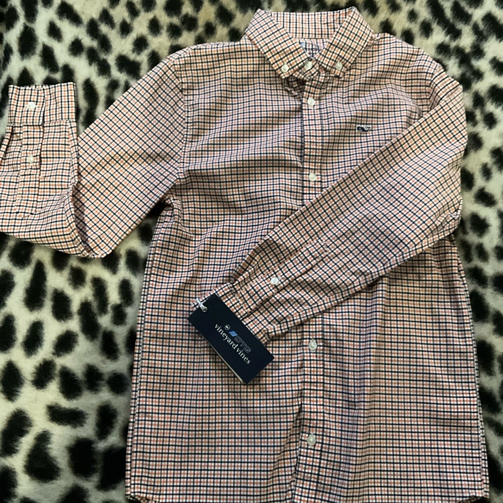 Vineyard Vines Orange and Black Plaid Shirt